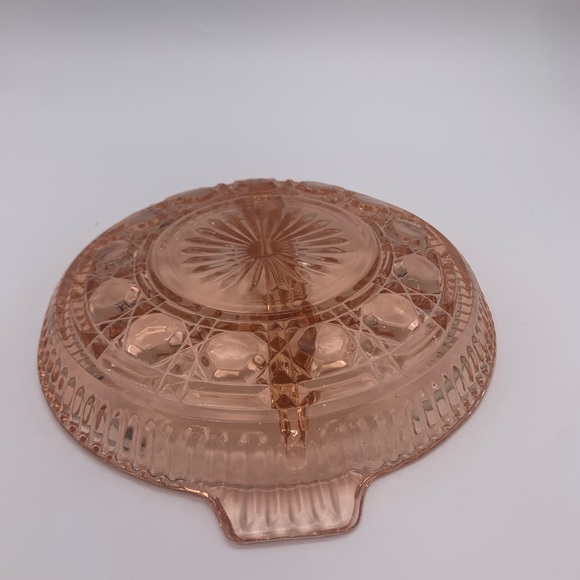 Vtg. Starburst Windsor Pink Depression 2 Part Divided Relish Tray With Handles - Picture 13 of 15